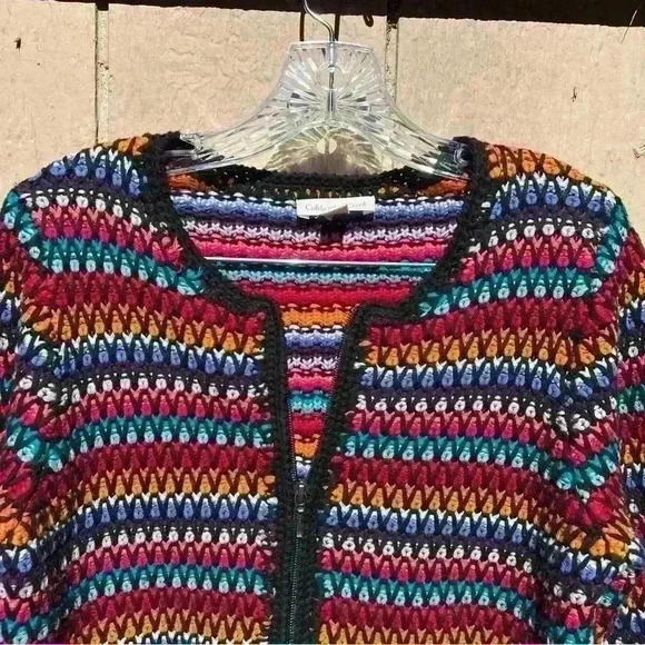Cold Water Creek Women’s Colorful Rainbow Zip Up Sweater Cardigan Small - Picture 2 of 5